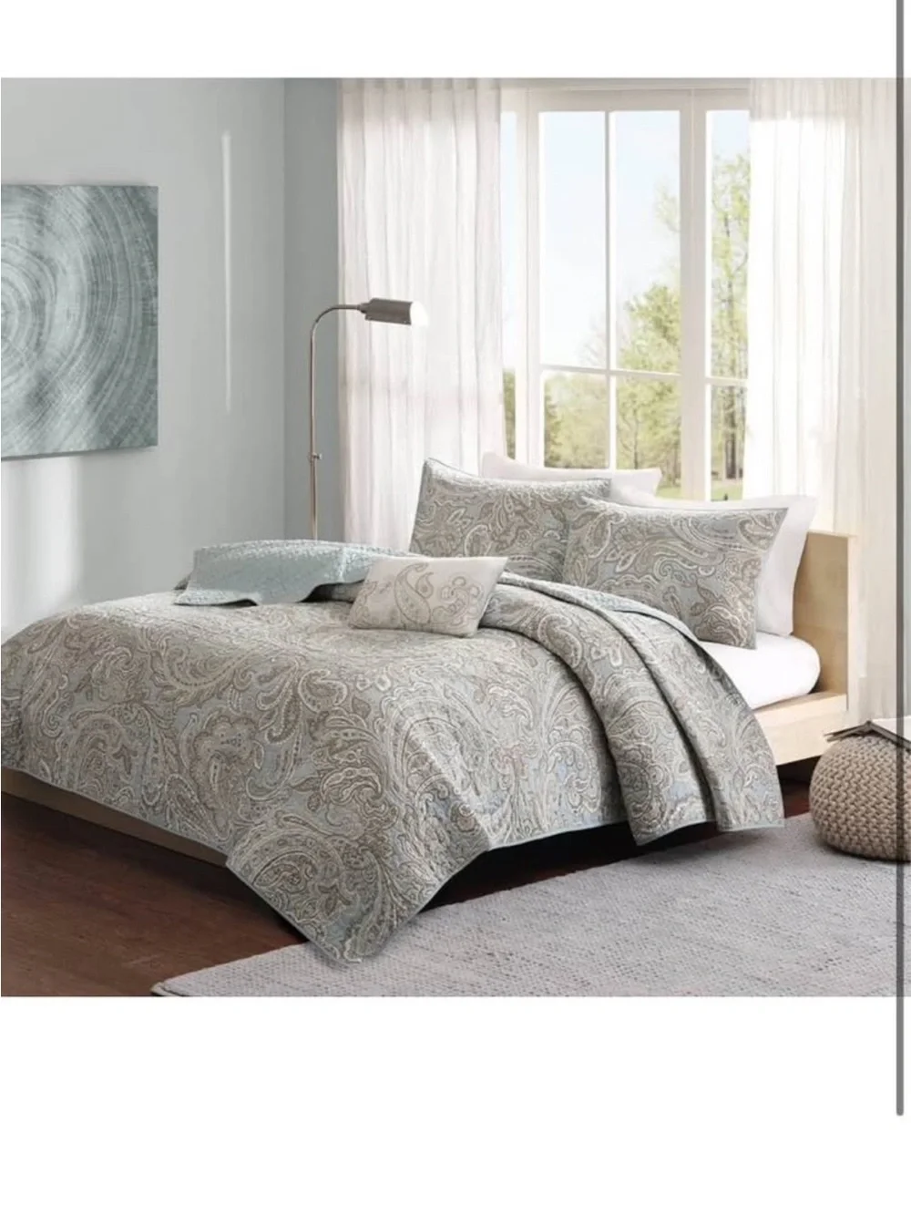 Madison Park Pure Ronan 100% Cotton Quilt Set - Casual Paisley Design Full/Queen